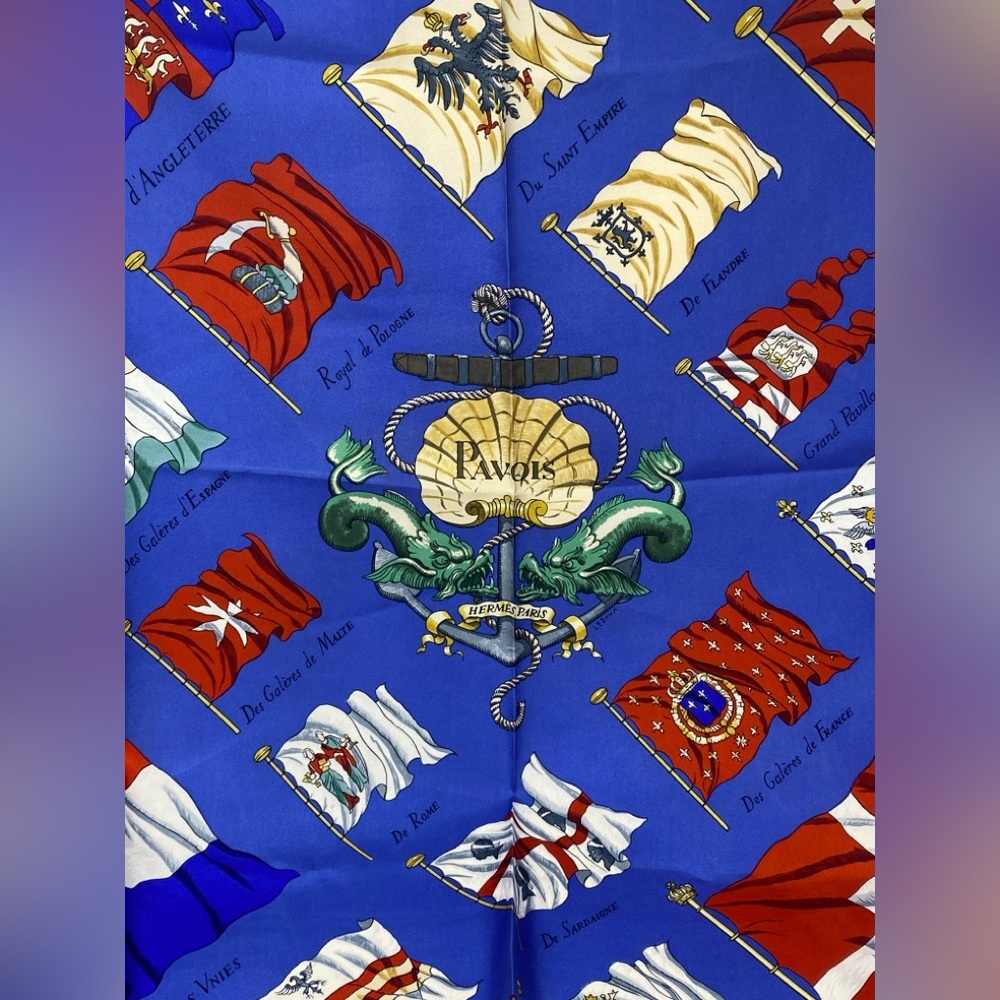 Hermes Vintage Silk Scarf Carre 90”Pavois”Blue - Picture 8 of 16